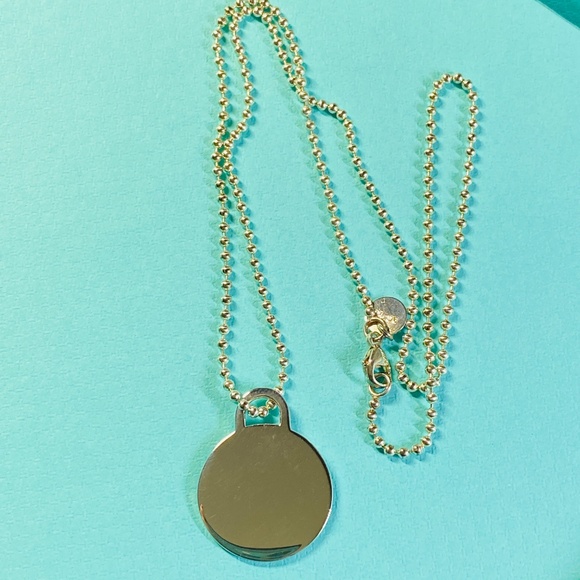 Authentic Tiffany & Co. Sterling Silver Engravable Round Charm Necklace 18” - Picture 3 of 3